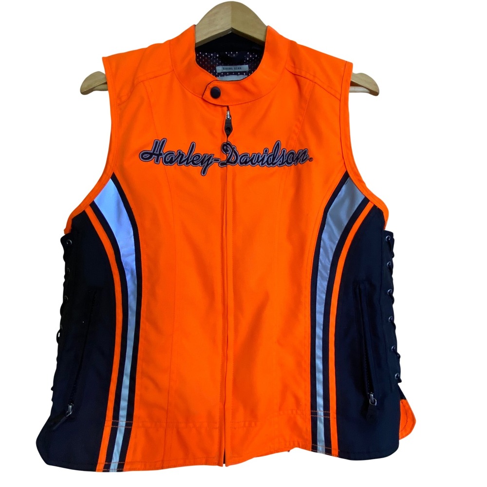Harley-Davidson Womens M Riding Vest Orange Black Reflective 98247-10VW